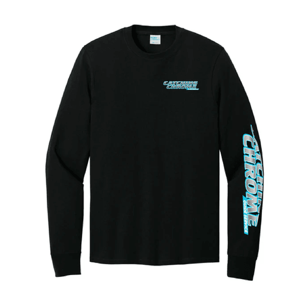 Black Catching Chrome long sleeve tee with a chest logo and a sleeve print